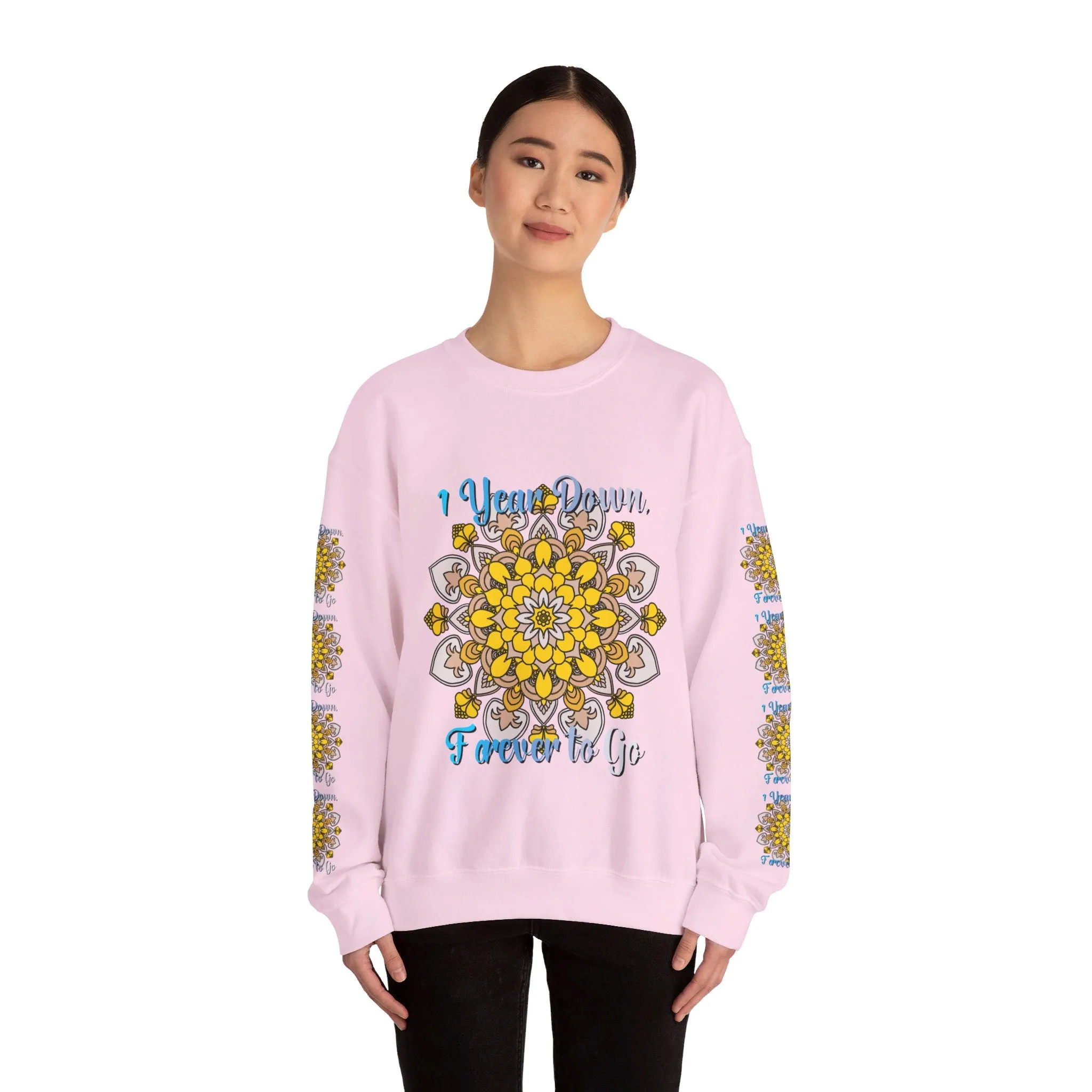 1 Year Wedding Anniversary Crewneck Sweatshirt with Handmade Mandala