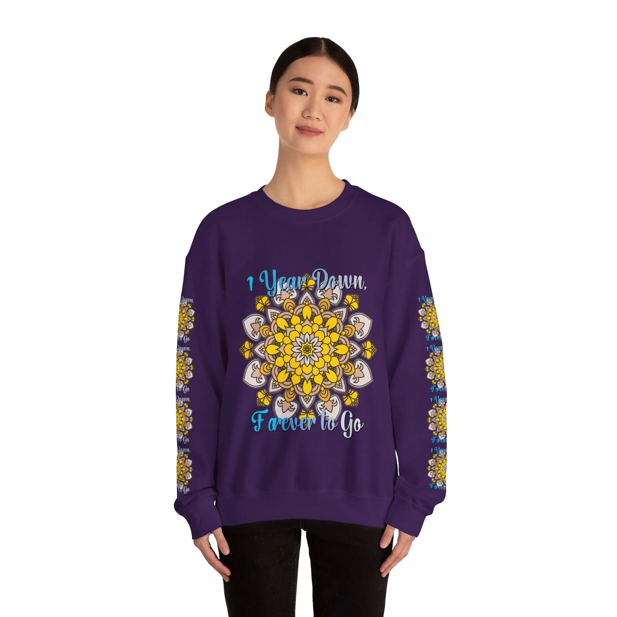 1 Year Wedding Anniversary Crewneck Sweatshirt with Handmade Mandala