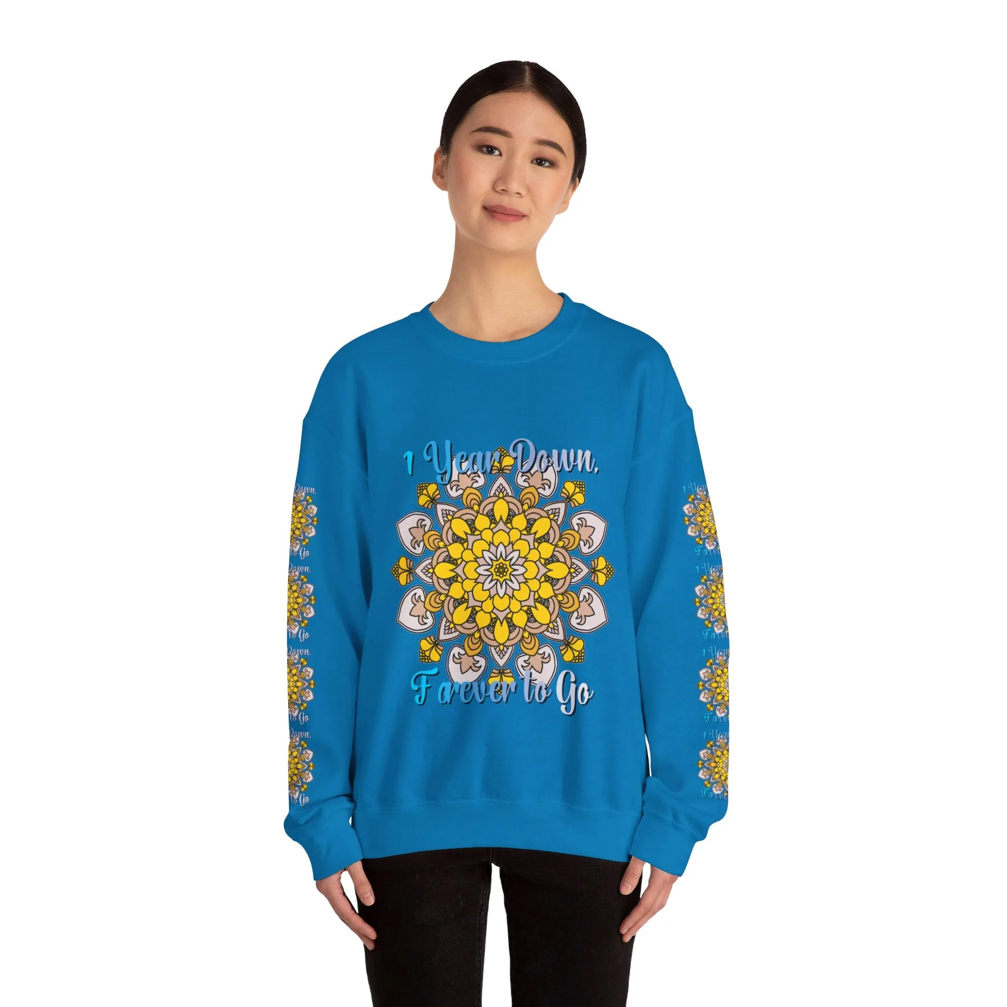 1 Year Wedding Anniversary Crewneck Sweatshirt with Handmade Mandala