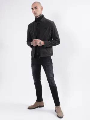 Antony Morato Men Black Stand Collar Open Front Jacket