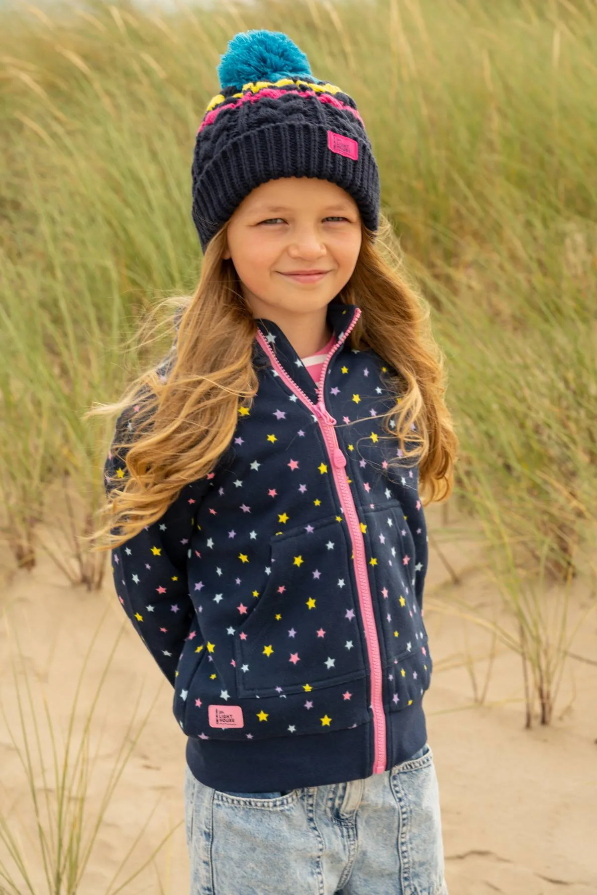 Ava Full Zip Top - Navy Star Print