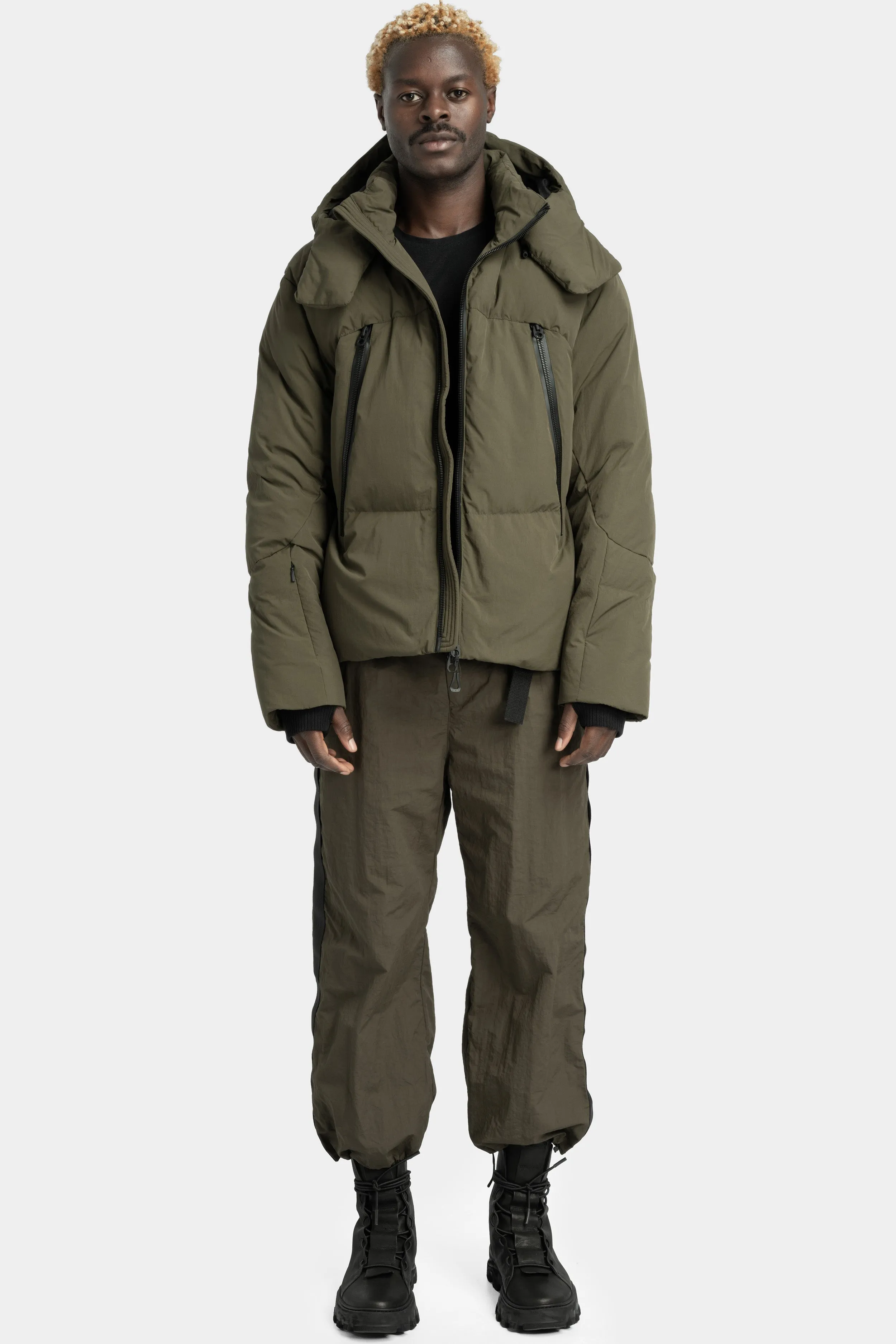 Detachable hood down jacket, Army Green