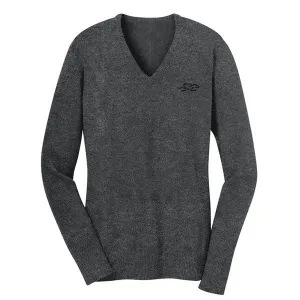 Fine Gauge V Neck Sweater - Gray