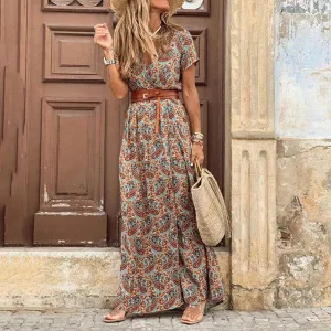 GISELLE - MAXI IBIZA DRESS WITH BELT