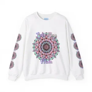 Handmade Mandala Design Crewneck Sweatshirt for Mom - Love You Mom