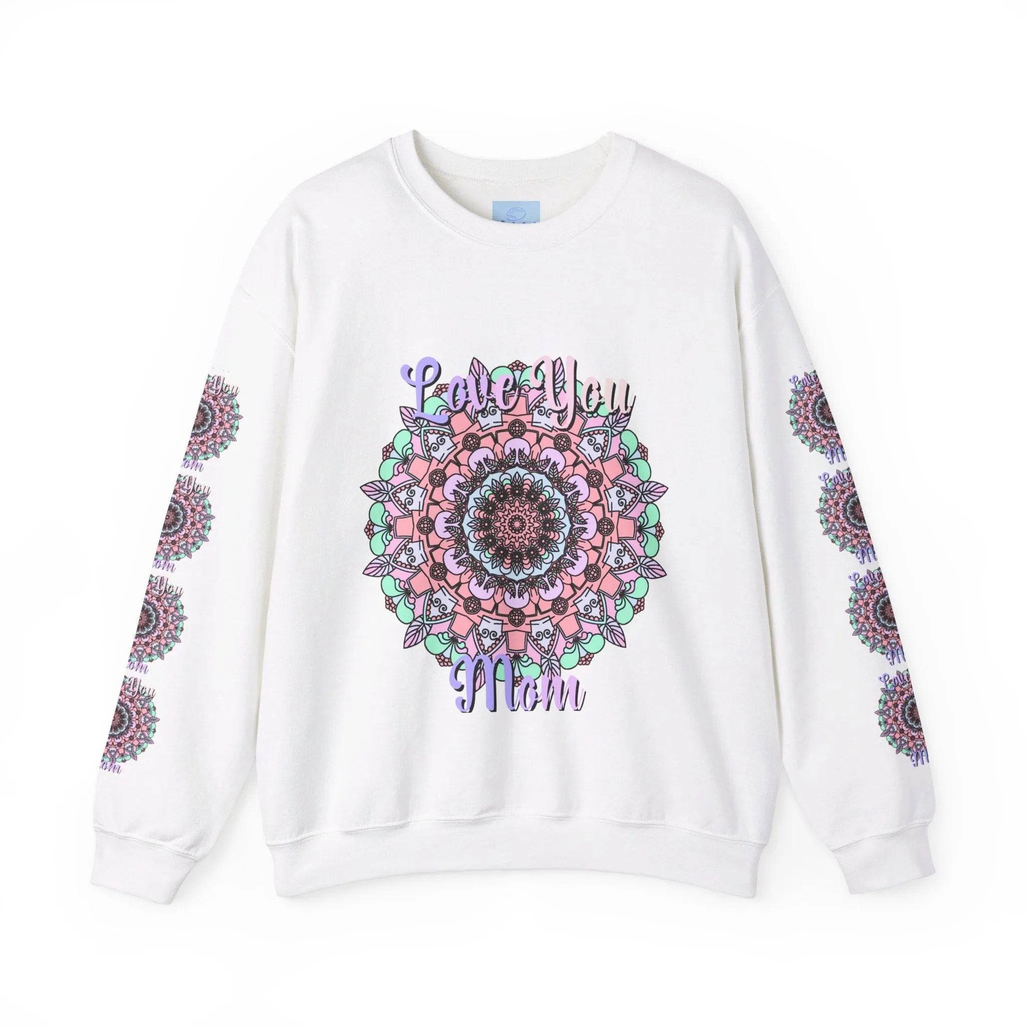 Handmade Mandala Design Crewneck Sweatshirt for Mom - Love You Mom