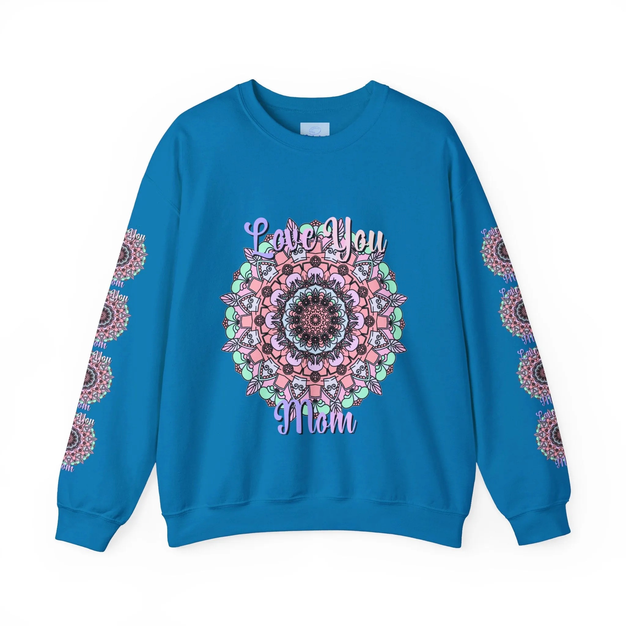 Handmade Mandala Design Crewneck Sweatshirt for Mom - Love You Mom