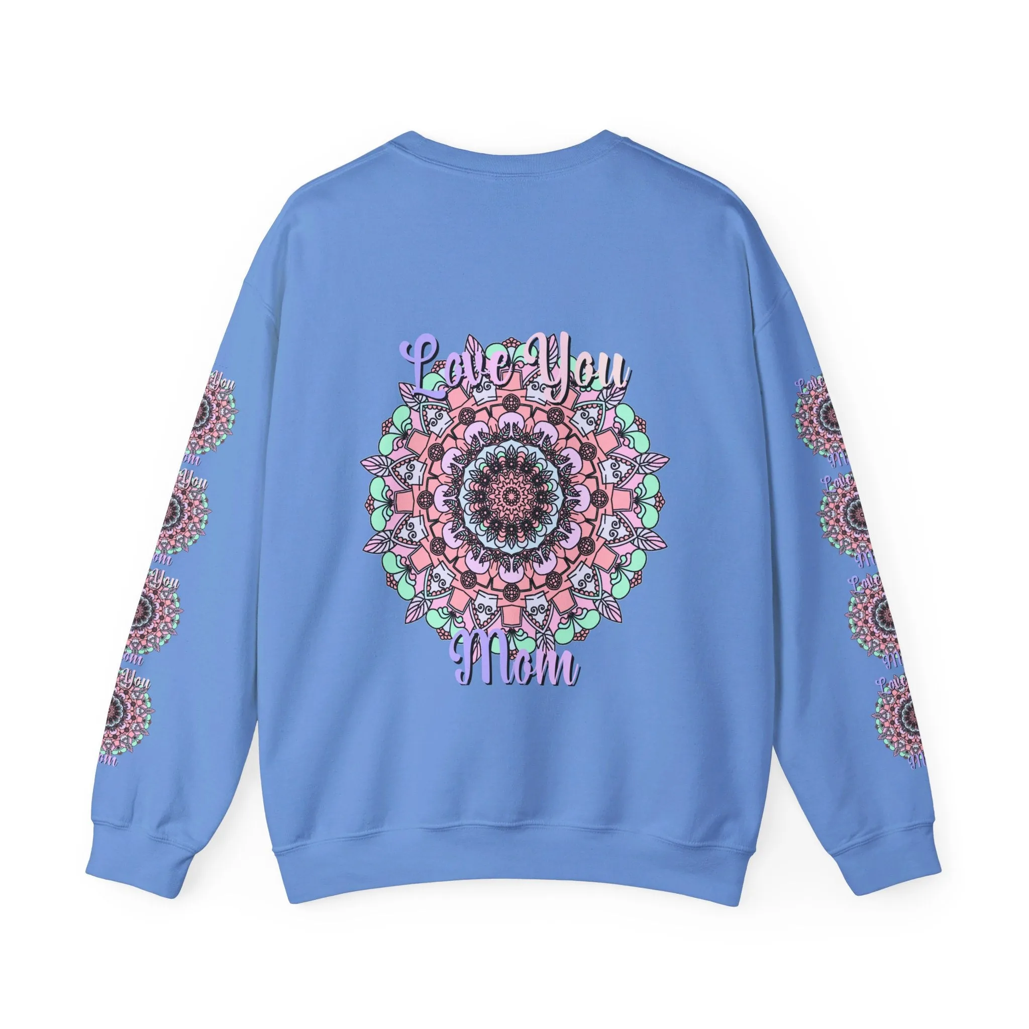 Handmade Mandala Design Crewneck Sweatshirt for Mom - Love You Mom