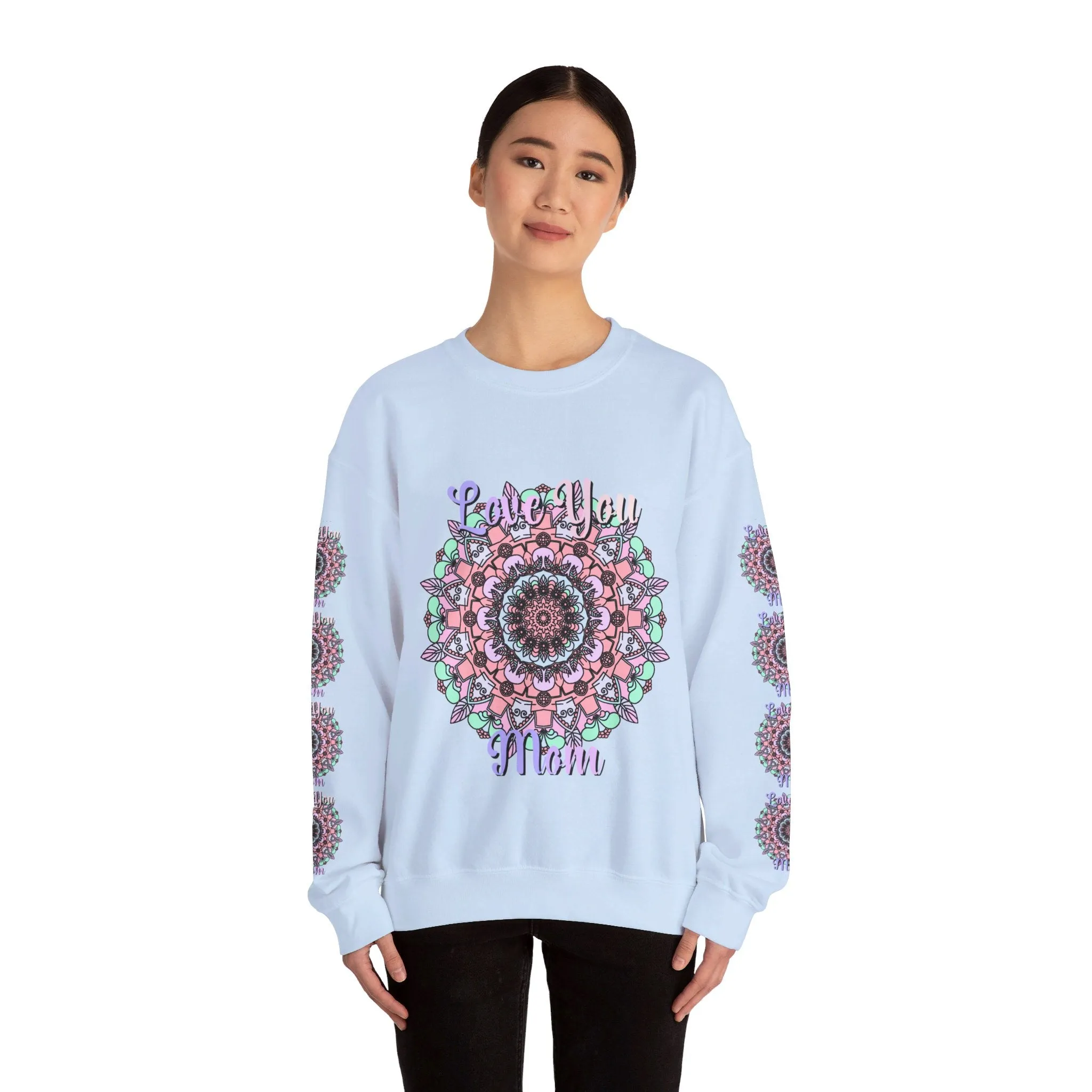 Handmade Mandala Design Crewneck Sweatshirt for Mom - Love You Mom