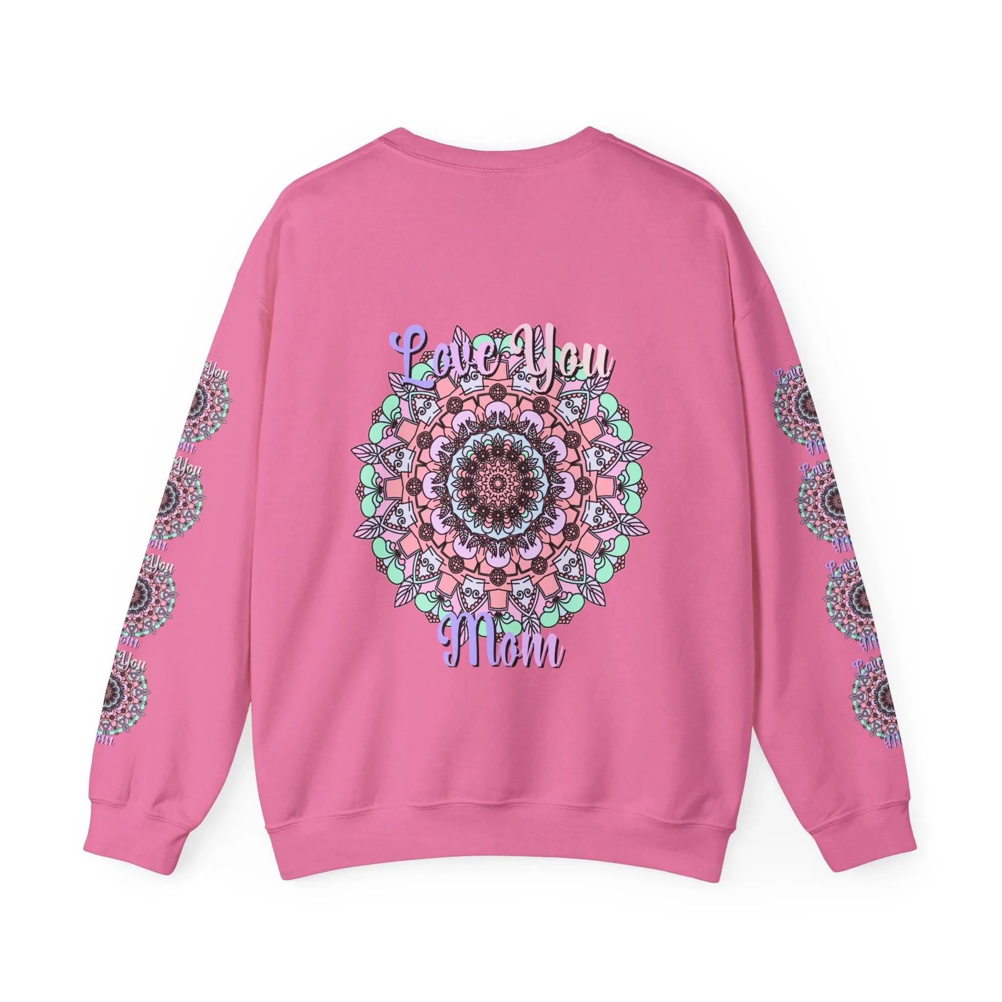 Handmade Mandala Design Crewneck Sweatshirt for Mom - Love You Mom