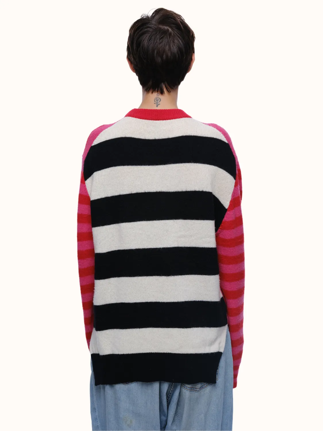 Jenn Striped Crewneck in Brushed Recycled Cashmere & Recycled Wool