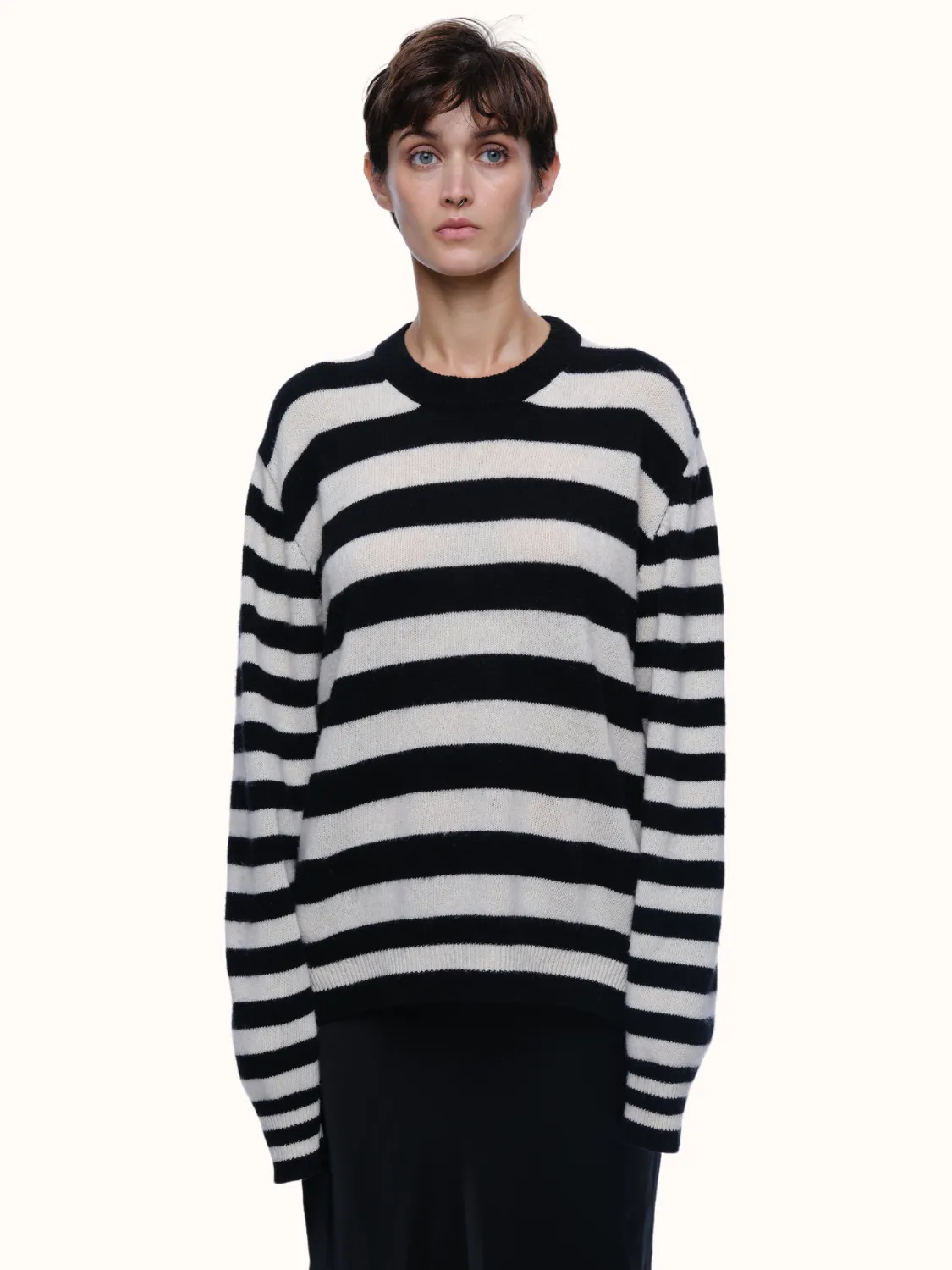 Jenn Striped Crewneck in Brushed Recycled Cashmere & Recycled Wool