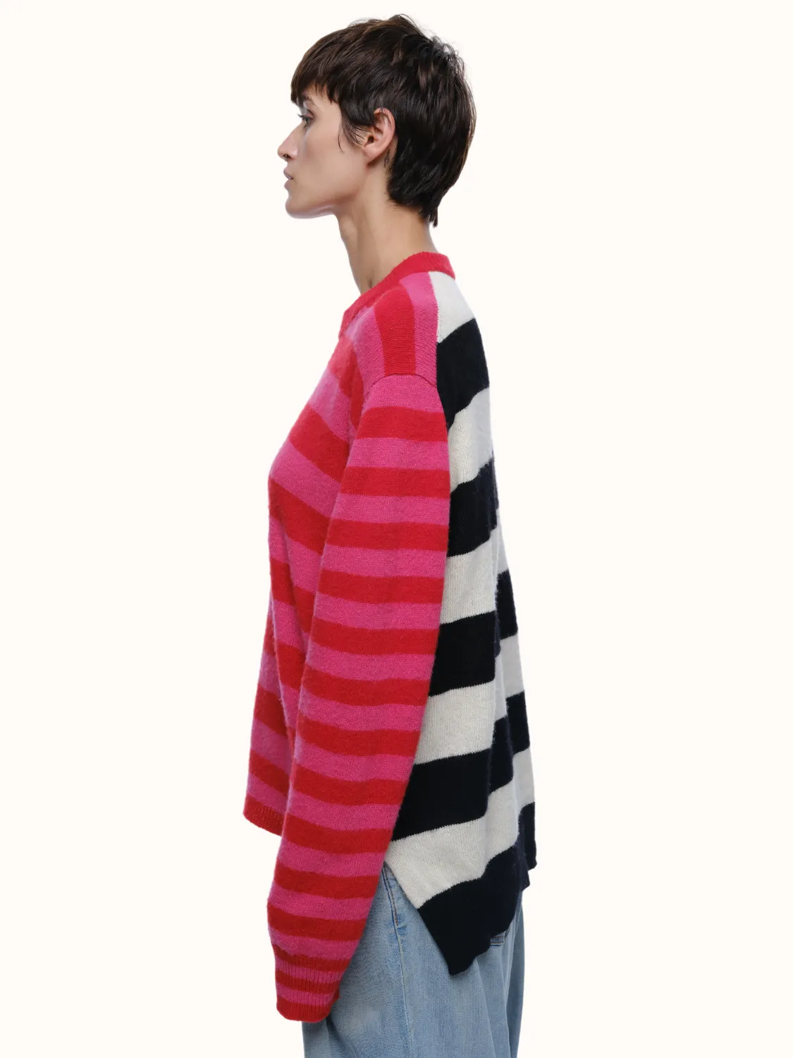 Jenn Striped Crewneck in Brushed Recycled Cashmere & Recycled Wool