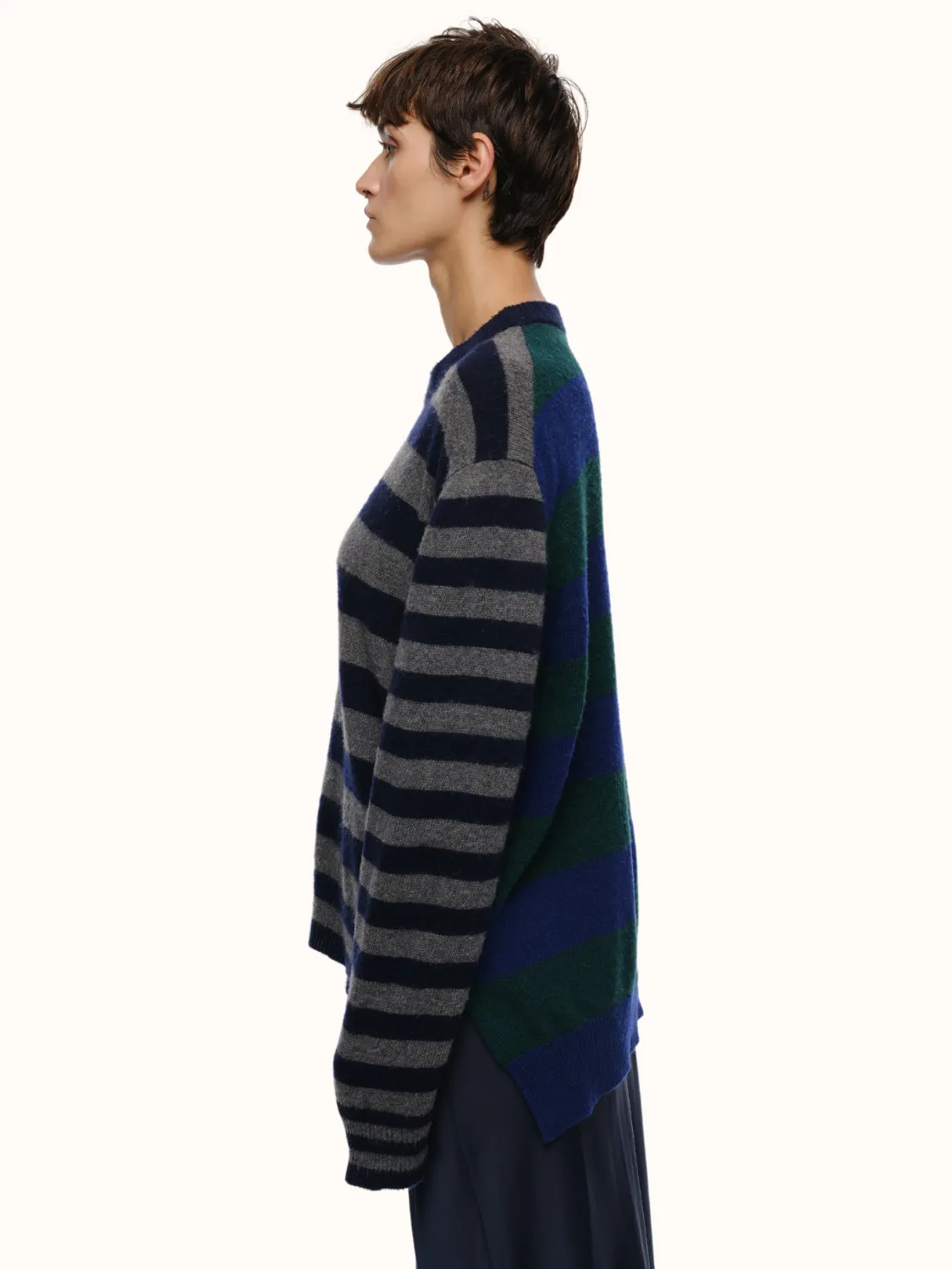 Jenn Striped Crewneck in Brushed Recycled Cashmere & Recycled Wool