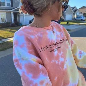 Pink Bleach Tie Dye Sweater Letters Printed Dyed Sweatshirt