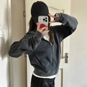 TAVIMART  -  Fashion Vintage Hoodie Sweatshirts Jackets Y2k E-Girl Long Sleeve Zipper Tops Women New Loose Coats Mujer