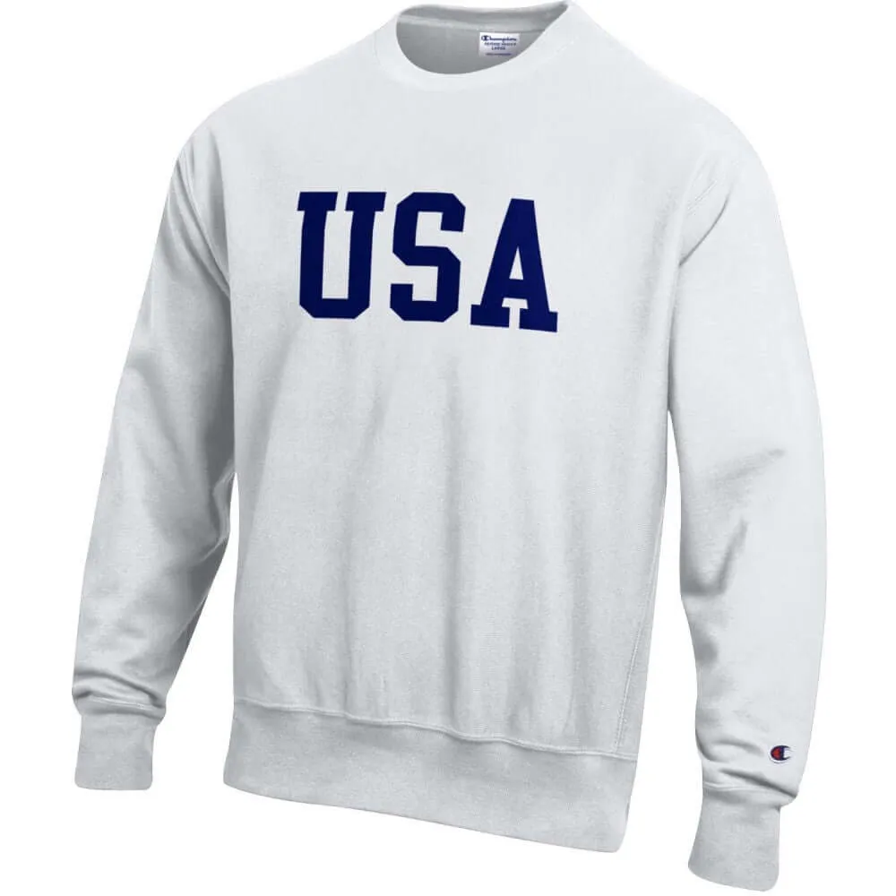 Unisex Champion USA Reverse Weave Crew White Sweatshirt