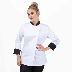 Enhanced White Kitchen Coat with Stylish Black Collar - MANELLI