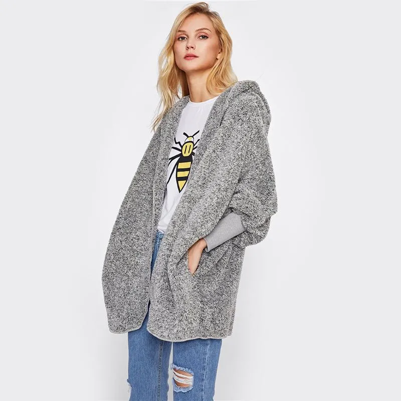 Wide Cuff Hooded Dolman Sleeve Fluffy Outerwear